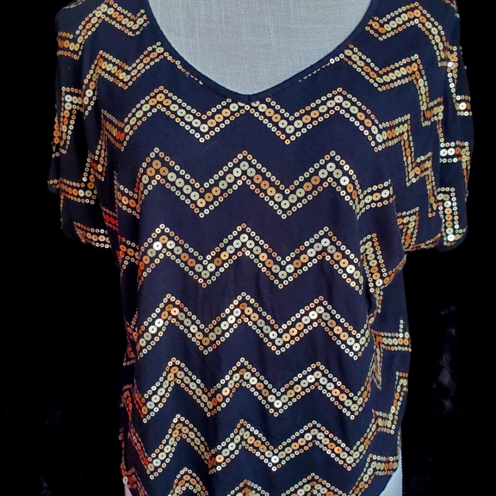 Exhilaration Black Top with Gold Sequin